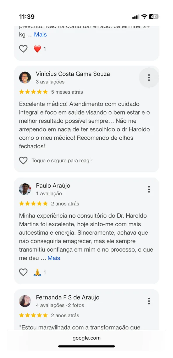 Avaliações no Google