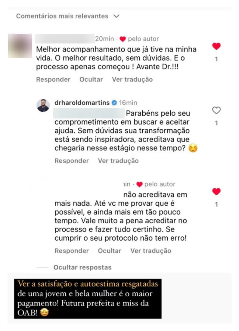 Comentário recebido no Instagram