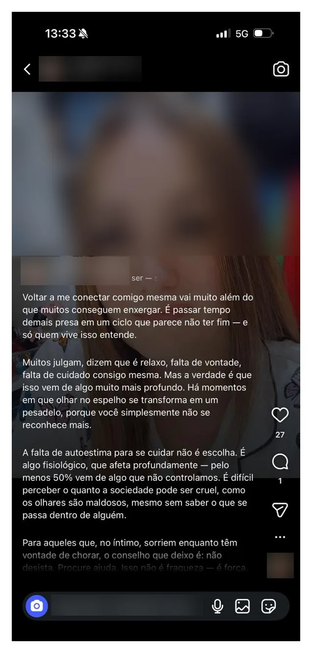 Relato publicado no Instagram