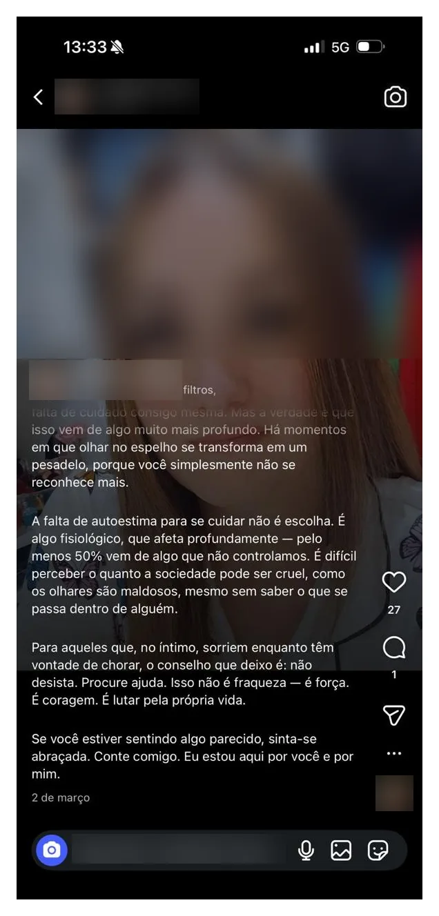Relato publicado no Instagram