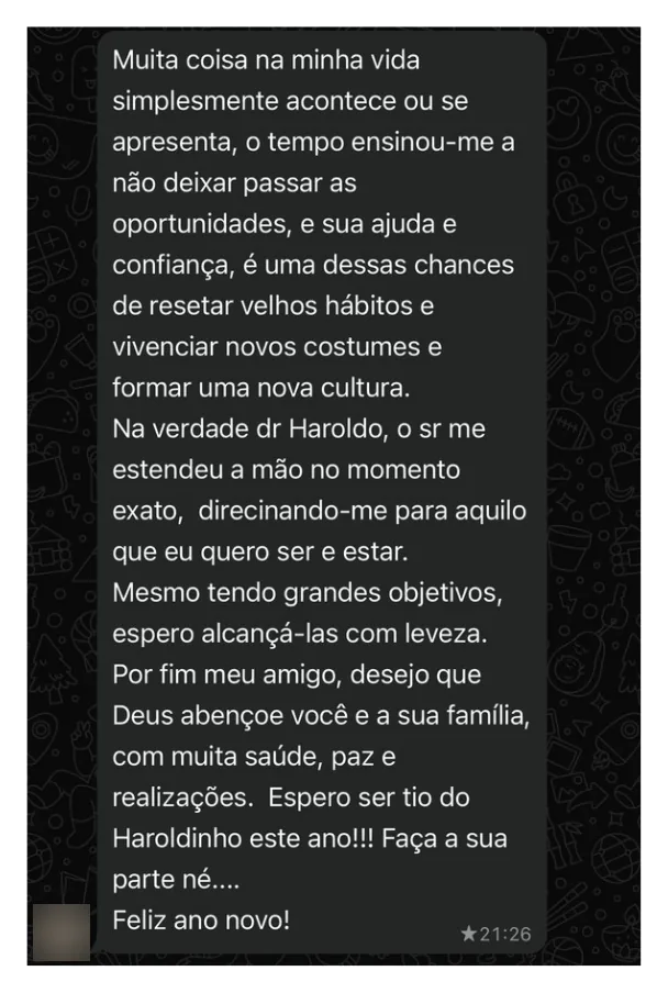 Mensagem recebida no WhatsApp
